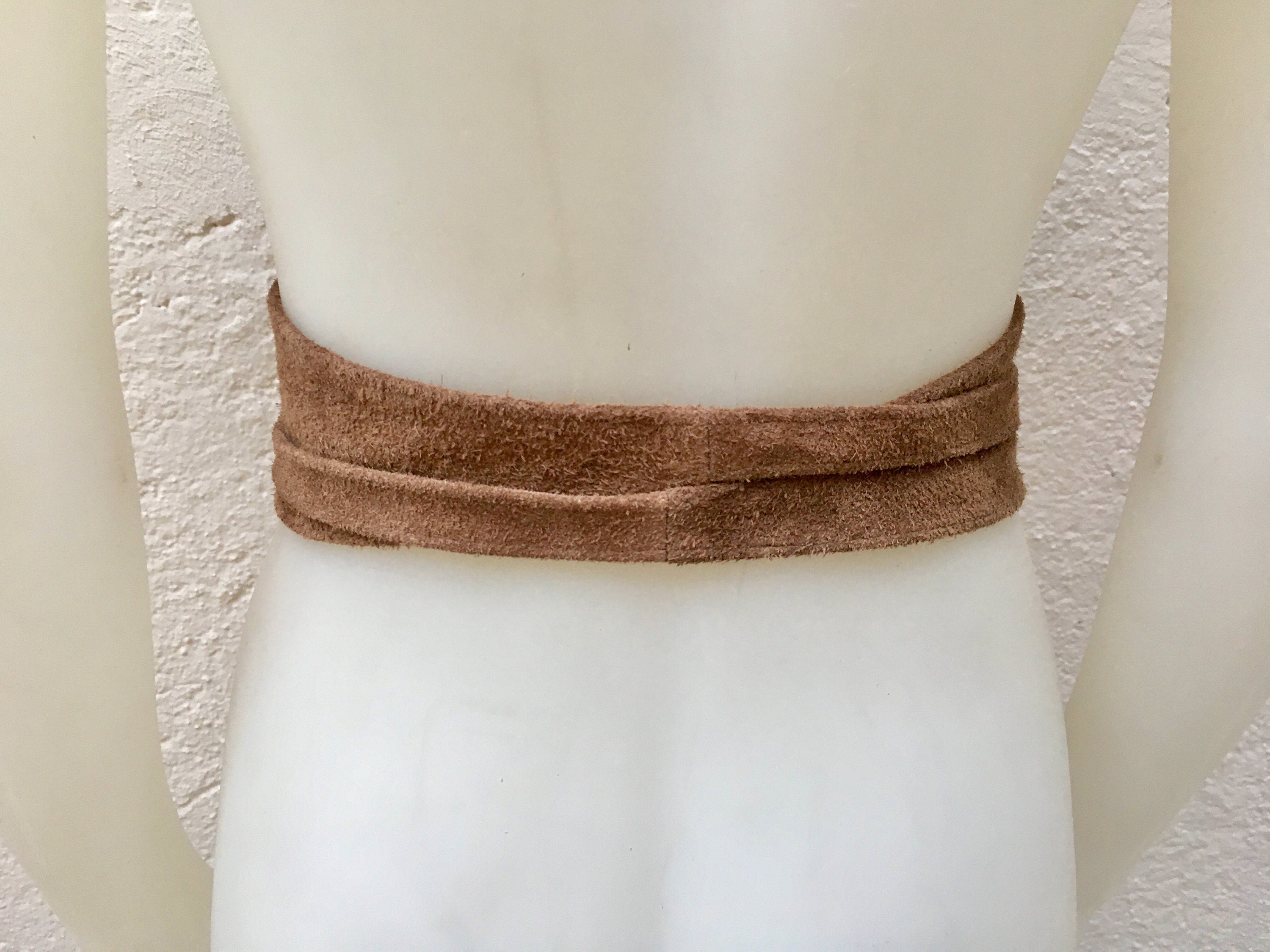 Taupe brown suede OBI belt in natural soft suede.Light brown waist belt.Very dark beige,taupe, greyge boho wrap dress belt. Tan overall belt