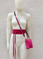 Suede leather bag in hot pink. Cross body bag, shoulder bag in GENUINE leather. Small fuchsia leather bag with adjustable strap and zipper