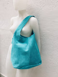 Slouch bag.Large TOTE leather bag TURQUOISE blue. Soft natural suede genuine leather bag. Boho bag closed with a ZIPPER. Blue soft suede bag