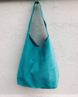 Slouch bag.Large TOTE leather bag TURQUOISE blue. Soft natural suede genuine leather bag. Boho bag closed with a ZIPPER. Blue soft suede bag