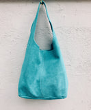 Slouch bag.Large TOTE leather bag TURQUOISE blue. Soft natural suede genuine leather bag. Boho bag closed with a ZIPPER. Blue soft suede bag