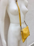 Small leather bag in MUSTARD YELLOW .Cross body bag, shoulder bag in GENUINE leather. Yellow bag with adjustable strap, zipper and flap.