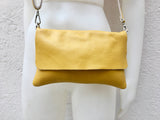 Small leather bag in MUSTARD YELLOW .Cross body bag, shoulder bag in GENUINE leather. Yellow bag with adjustable strap, zipper and flap.