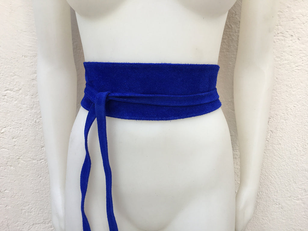 Cobalt BLUE OBI belt in natural soft suede, waist belt, soft leather belt, royal blue sash, blue obi, boho blue wraparound dress belt