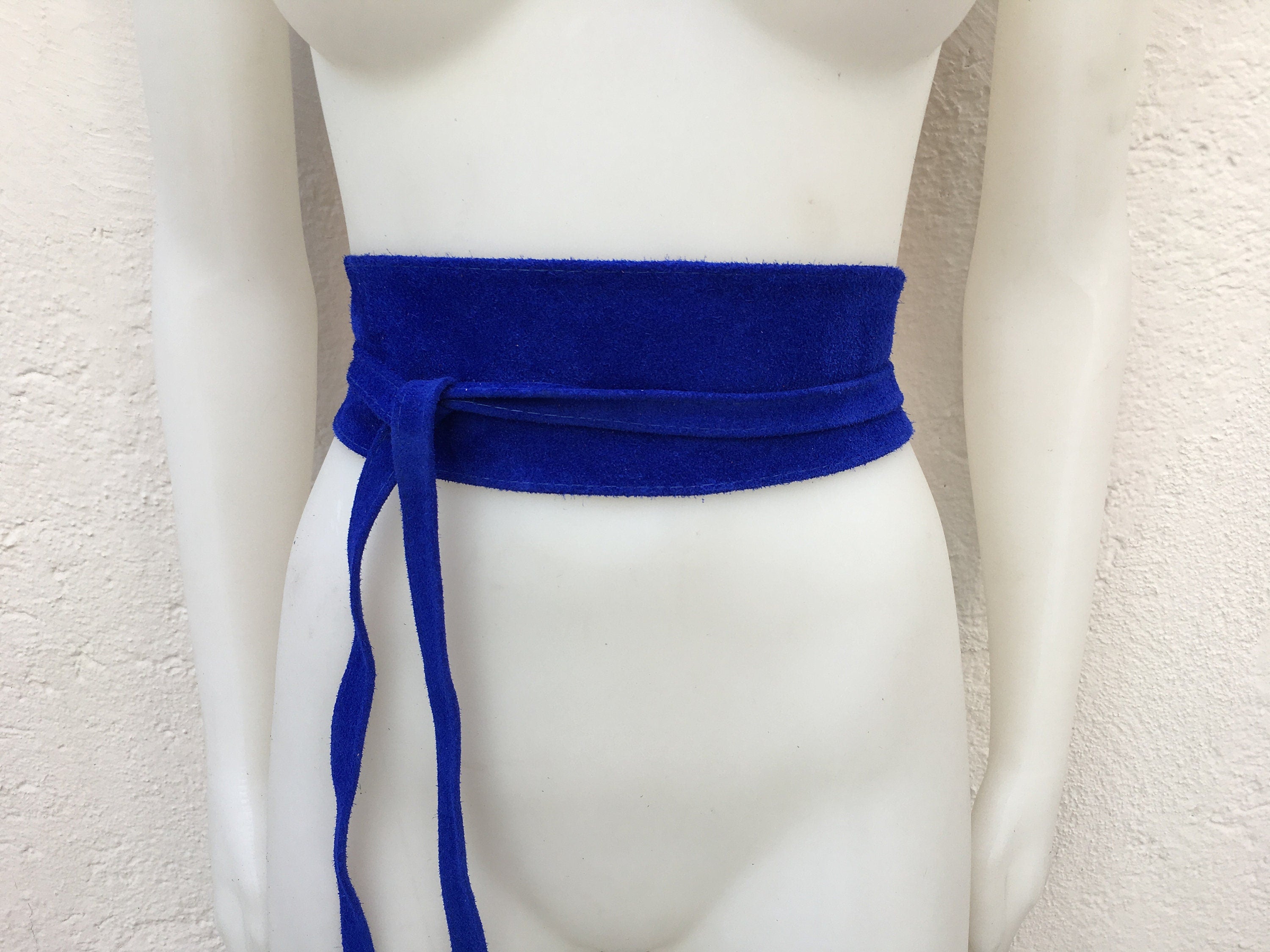 Cobalt BLUE OBI belt in natural soft suede, waist belt, soft leather belt, royal blue sash, blue obi, boho blue wraparound dress belt