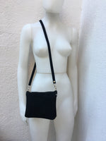 Suede leather bag in BLACK. Cross body bag, shoulder bag in GENUINE leather. Small leather bag with adjustable strap and zipper.