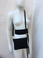 Small suede bag in BLACK with matching belt. Cross body bag and OBI belt set in suede leather. Adjustable strap and zipper