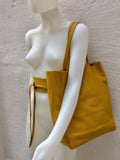 Tote bag in mustard YELLOW with belt.Soft natural GENUINE leather bag + belt set. Large yellow leather bag. Computer, tablet or Laptop bag.