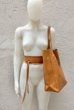 Tote bag in camel BROWN with belt.Soft natural GENUINE leather bag + belt set. Large brown leather bag. Computer, tablet or Laptop bag.