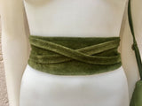 Moss GREEN suede OBI belt. Wrap belt in natural soft suede. Green wraparound belt. Genuine leather boho belt. Green leather waist belt