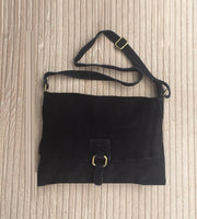 BOHO suede messenger leather bag in BLACK. Cross body bag in BLACK suede. Soft genuine leather messenger bag. School bags