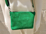 Suede leather bag in GREEN. Cross body bag, shoulder bag in GENUINE leather. Small leather bag with adjustable strap and zipper.