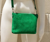 Small suede bag in GREEN with matching belt. Cross body bag and OBI belt set in suede leather. Adjustable strap and zipper