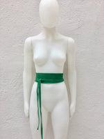 Green suede OBI belt, wraparound belt in soft suede. Genuine leather waist belt, boho GREEN sash. Wrap belt in GREEN suede leather.