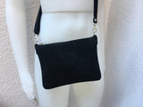 Suede leather bag in BLACK. Cross body bag, shoulder bag in GENUINE leather. Small leather bag with adjustable strap and zipper.