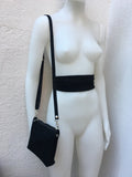 Small suede bag in BLACK with matching belt. Cross body bag and OBI belt set in suede leather. Adjustable strap and zipper