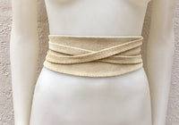 LIGHT beige suede OBI belt. Wrap belt in natural soft suede. Boho belt in cream beige. Wraparound boho wide belt. Dress belt, Waist belt.