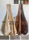 Slouch bag.Large TOTE leather bag in dark BEIGE. Soft natural suede leather bag. Bohemian bag. Light BROWN suede bag.