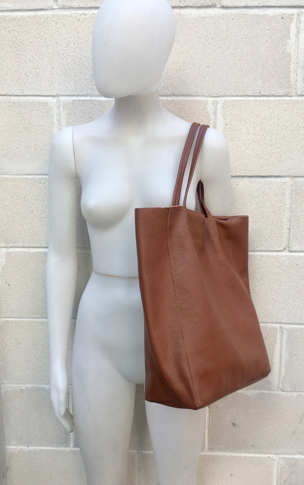 Tote leather bag in dark CAMEL brown. Soft natural GENUINE leather shopper. Large brown leather purse for your laptop, tablet, books...