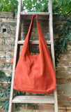 Slouch bag.Large TOTE leather bag in burnt ORANGE. Soft natural suede leather bag. Boho bag. DARK orange suede bag.