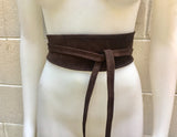 BROWN suede OBI belt. Wrap belt in genuine leather. Boho waist belt in chocolate brown. Wraparound suede belt. Dark brown leather sash