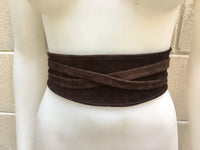 BROWN suede OBI belt. Wrap belt in genuine leather. Boho waist belt in chocolate brown. Wraparound suede belt. Dark brown leather sash