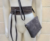 Suede leather bag in dark GRAY. Cross body bag, shoulder bag in GENUINE leather. Small leather bag in dark GRAY