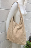 Large TOTE leather bag in BEIGE with zipper.Beige slouch bag. Soft natural suede leather bag. Boho bag. BEIGE suede bag.