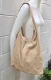 Large TOTE leather bag in BEIGE with zipper.Beige slouch bag. Soft natural suede leather bag. Boho bag. BEIGE suede bag.