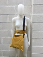 Cross body bag. BOHO suede leather bag in mustard yellow with matching suede belt. Messenger bag in soft genuine suede leather.