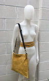 Cross body bag. BOHO suede leather bag in mustard yellow with matching suede belt. Messenger bag in soft genuine suede leather.