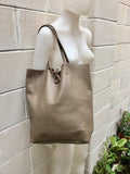 Tote bag in TAUPE with belt.Soft natural GENUINE leather bag + belt set. Large dark beige leather bag. Computer, tablet or Laptop bag.