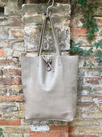 Tote bag in TAUPE with belt.Soft natural GENUINE leather bag + belt set. Large dark beige leather bag. Computer, tablet or Laptop bag.