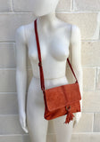 Cross body bag. BOHO suede leather bag in burnt ORANGE. Soft genuine suede leather. Crossover, messenger bag in suede. Terracotta,small bags