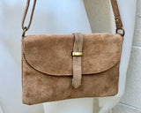 Suede leather bag in DARK BEIGE . Crossbody bag in GENUINE leather. Light brown small leather bag with adjustable strap and zipper.