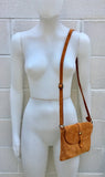 Suede leather bag in CAMEL BROWN. Tobacco color crossbody bag in GENUINE leather. Small leather bag with adjustable strap and zipper.