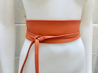 Obi belt in soft leather. Wrap belt in BURNT ORANGE. Waist belt in ORANGE. Wraparound belt. Burnt orange sash. Terracotta Ibiza boho belts