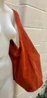 Slouch bag.Large TOTE leather bag in burnt ORANGE. Soft natural suede leather bag. Boho bag. DARK orange suede bag.