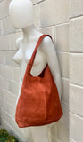Slouch bag.Large TOTE leather bag in burnt ORANGE. Soft natural suede leather bag. Boho bag. DARK orange suede bag.