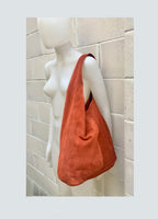 Slouch bag.Large TOTE leather bag in burnt ORANGE. Soft natural suede leather bag. Boho bag. DARK orange suede bag.