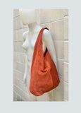 Slouch bag.Large TOTE leather bag in burnt ORANGE. Soft natural suede leather bag. Boho bag. DARK orange suede bag.