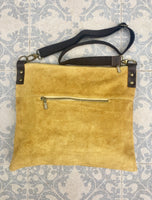 Cross body bag. BOHO suede leather bag in mustard yellow with matching suede belt. Messenger bag in soft genuine suede leather.