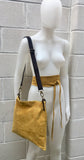 Cross body bag. BOHO suede leather bag in mustard yellow with matching suede belt. Messenger bag in soft genuine suede leather.