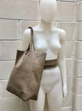 Tote leather bag in light brown. Leather shopper in dark beige. Soft natural GENUINE leather . Large taupe bag for your laptop, books...