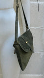 Suede leather bag in DARK GREEN. Crossbody bag in GENUINE leather.Green small leather bag with adjustable strap and zipper.