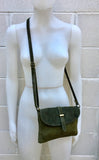 Suede leather bag in DARK GREEN. Crossbody bag in GENUINE leather.Green small leather bag with adjustable strap and zipper.