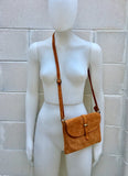 Suede leather bag in CAMEL BROWN. Tobacco color crossbody bag in GENUINE leather. Small leather bag with adjustable strap and zipper.