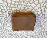 Zipper coin purse in camel brown. Genuine leather. Small wallet for cards, coins and notes. Small zipper purse.