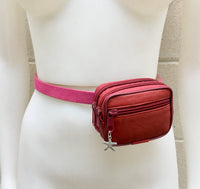 RED wallet in genuine leather. Small RED purse , fits credit cards, coins, bills. Keyring inside. Belt purse, waist bag with sea star