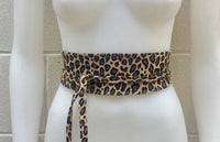 Leopard print suede OBI belt. Wrap belt in natural soft suede. Wraparound belt in genuine leather. Cheetah print obi, boho waist belt